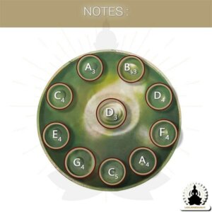10 Nuotin Handpan – Kupari Vihreä – D Molli – Lisävarusteet Mukana (3)