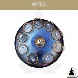 10 Nuotin Handpan – Steel Blue – D Molli – Lisävarusteet Mukana (5)