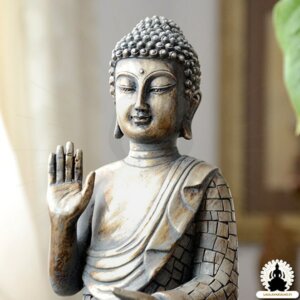 Buddha patsas Käsin tehty ja käsin maalattu hartsista valmistettu Buddha-patsas (21,5 cm) Zen Meditaatio Koristeeksi (3)