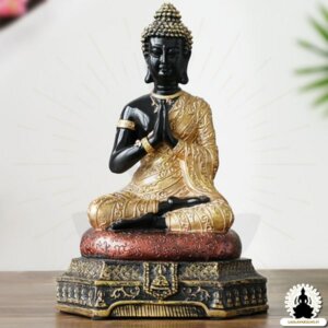 Buddha patsas Musta ja kultainen hartsibuddha (23 cm) Zen Meditaatio Koristeeksi (1)