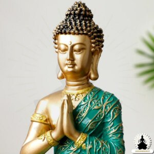 Buddha patsas Vihreä ja kultainen hartsibuddha (23 cm) Zen Meditaatio Koristeeksi (3)
